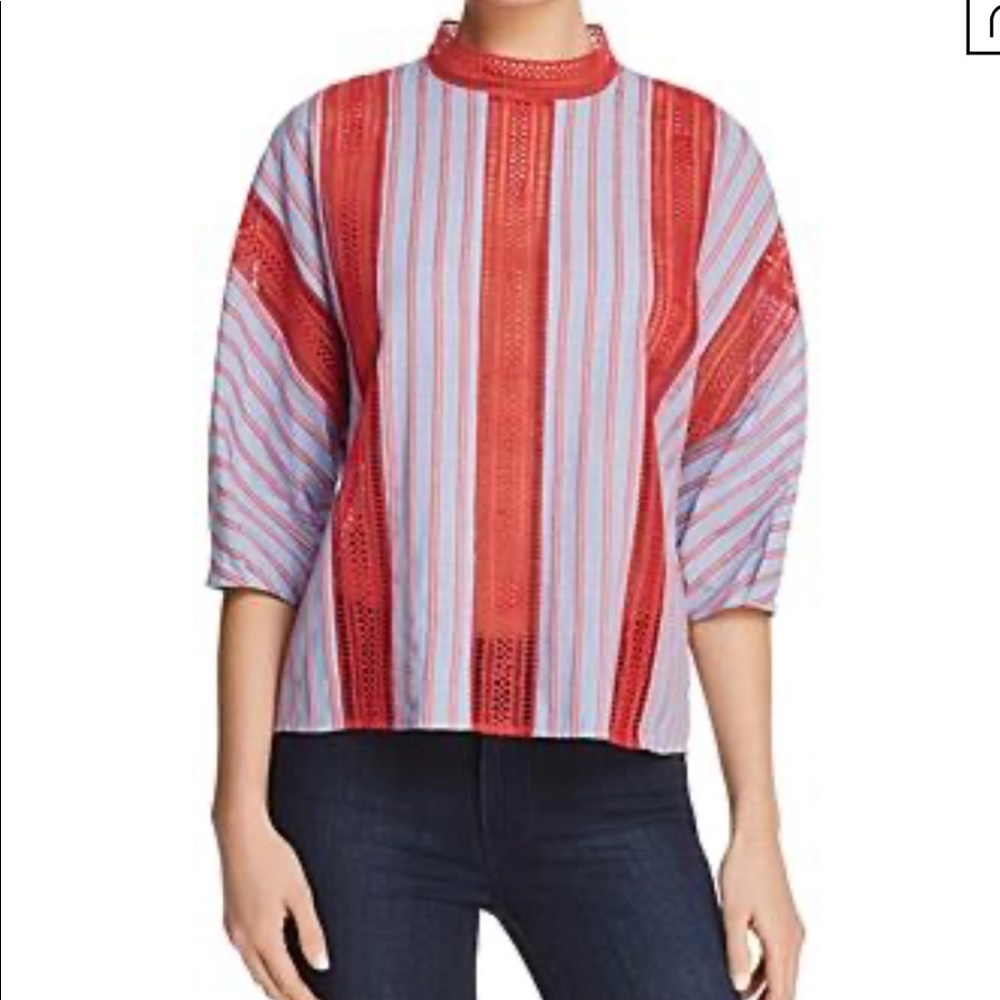Sandro blue/red striped crochet top